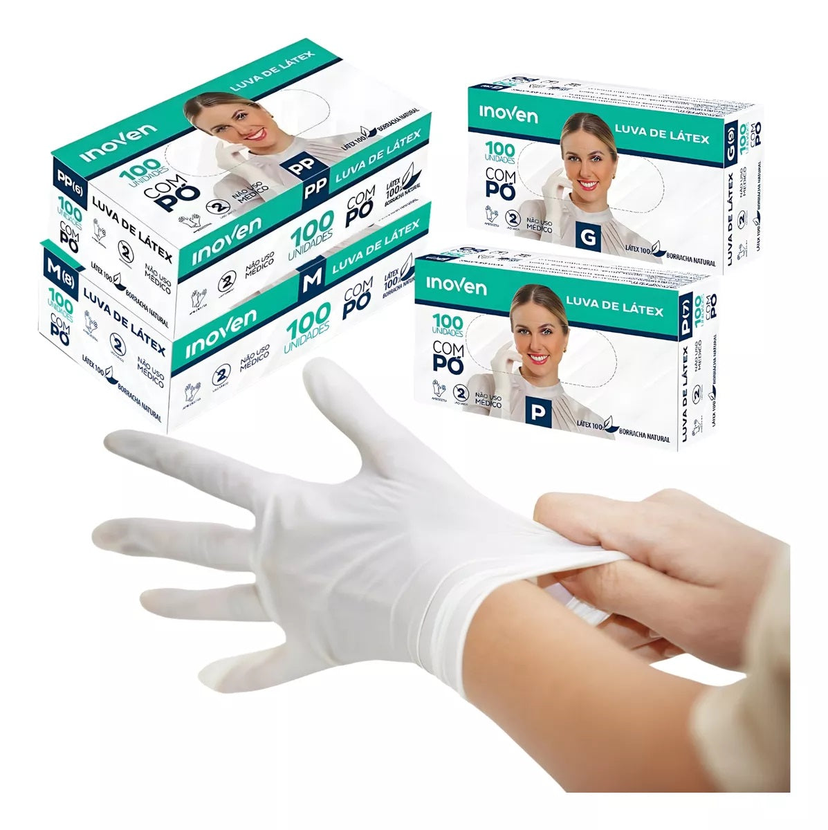 KIT 10 CAIXAS LUVA DE LÁTEX INOVEN - TAM.