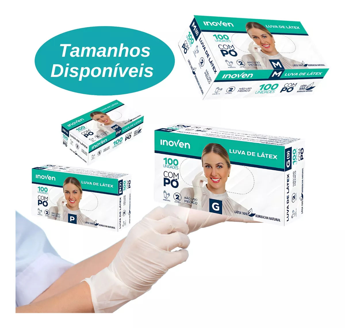 KIT 10 CAIXAS LUVA DE LÁTEX INOVEN - TAM.