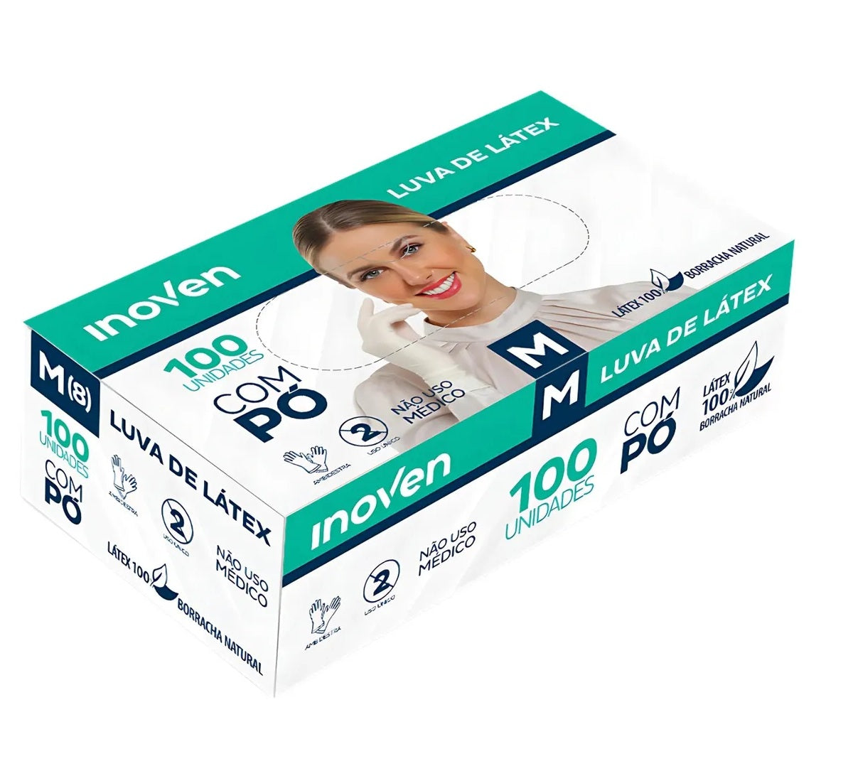 LUVA DE LÁTEX C/PÓ COR NATURAL 100 UNIDADES - INOVEN