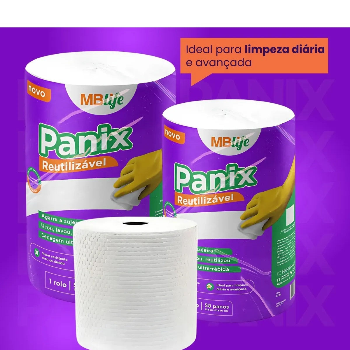 PANIX REUTILIZAVEL ROLO 20,5CM X 12,47M C/ 58 PANOS DE 21,5CM - MBLIFE