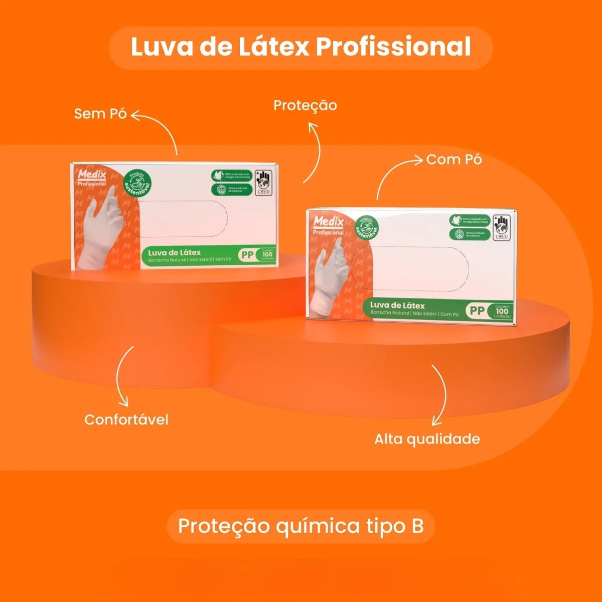 KIT 10 CAIXAS DE LUVA LÁTEX C/PÓ MEDIX C/100 - TAM.