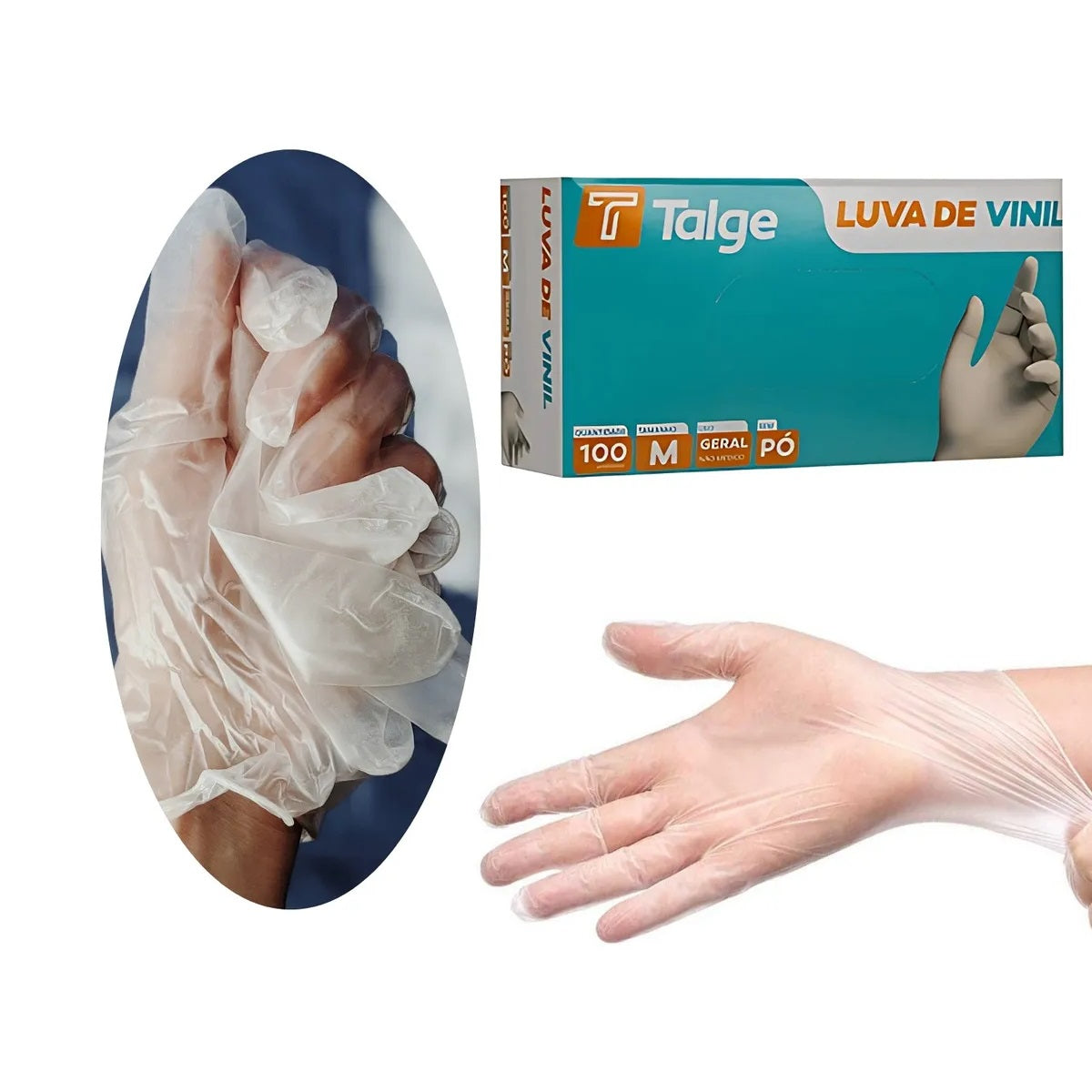 KIT 10 CAIXA DE LUVA VINIL S/PÓ TALGE - TAM.