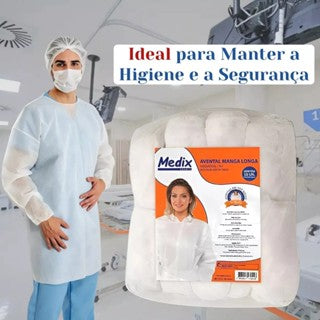 AVENTAL DESCARTÁVEL MANGA LONGA 30G MEDIX - 10 UNIDADES