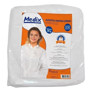 AVENTAL DESCARTÁVEL MANGA LONGA 30G MEDIX - 10 UNIDADES