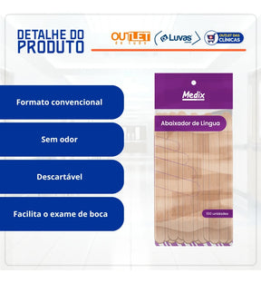 Abaixador De Língua Madeira Palito C/100 - Medix