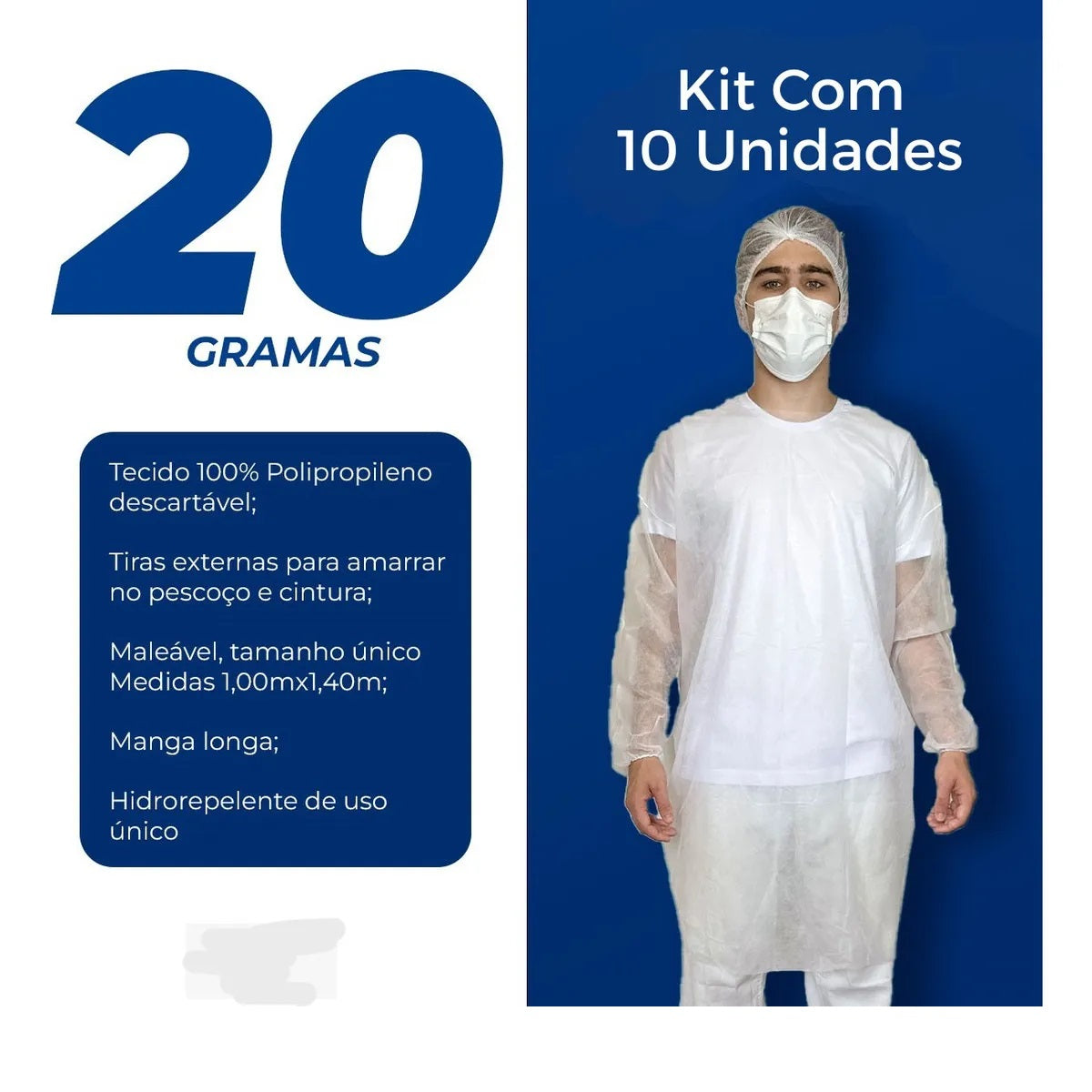 AVENTAL DESCARTÁVEL MANGA LONGA 20G TECBOND - 10 UNIDADES