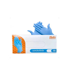 LUVA DE NITRILO AZUL SEM PÓ C/100 MEDIX - TAM.