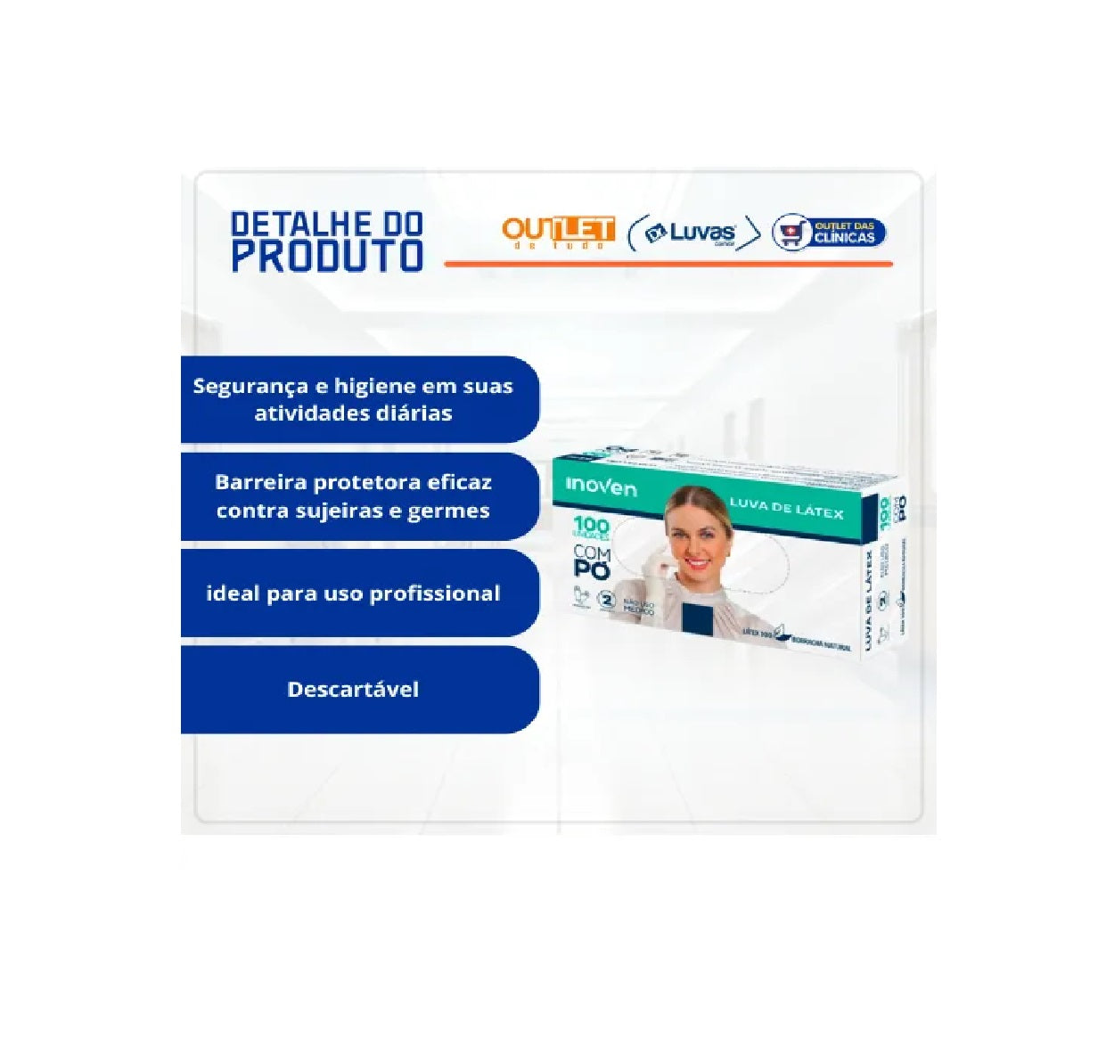 KIT 10 CAIXAS LUVA DE LÁTEX INOVEN - TAM.