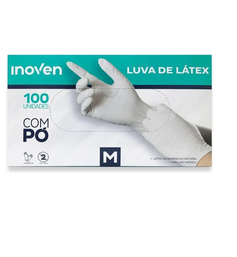 LUVA DE LÁTEX C/PÓ COR NATURAL 100 UNIDADES - INOVEN