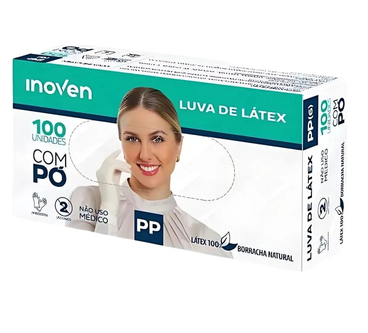 LUVA DE LÁTEX C/PÓ COR NATURAL 100 UNIDADES - INOVEN
