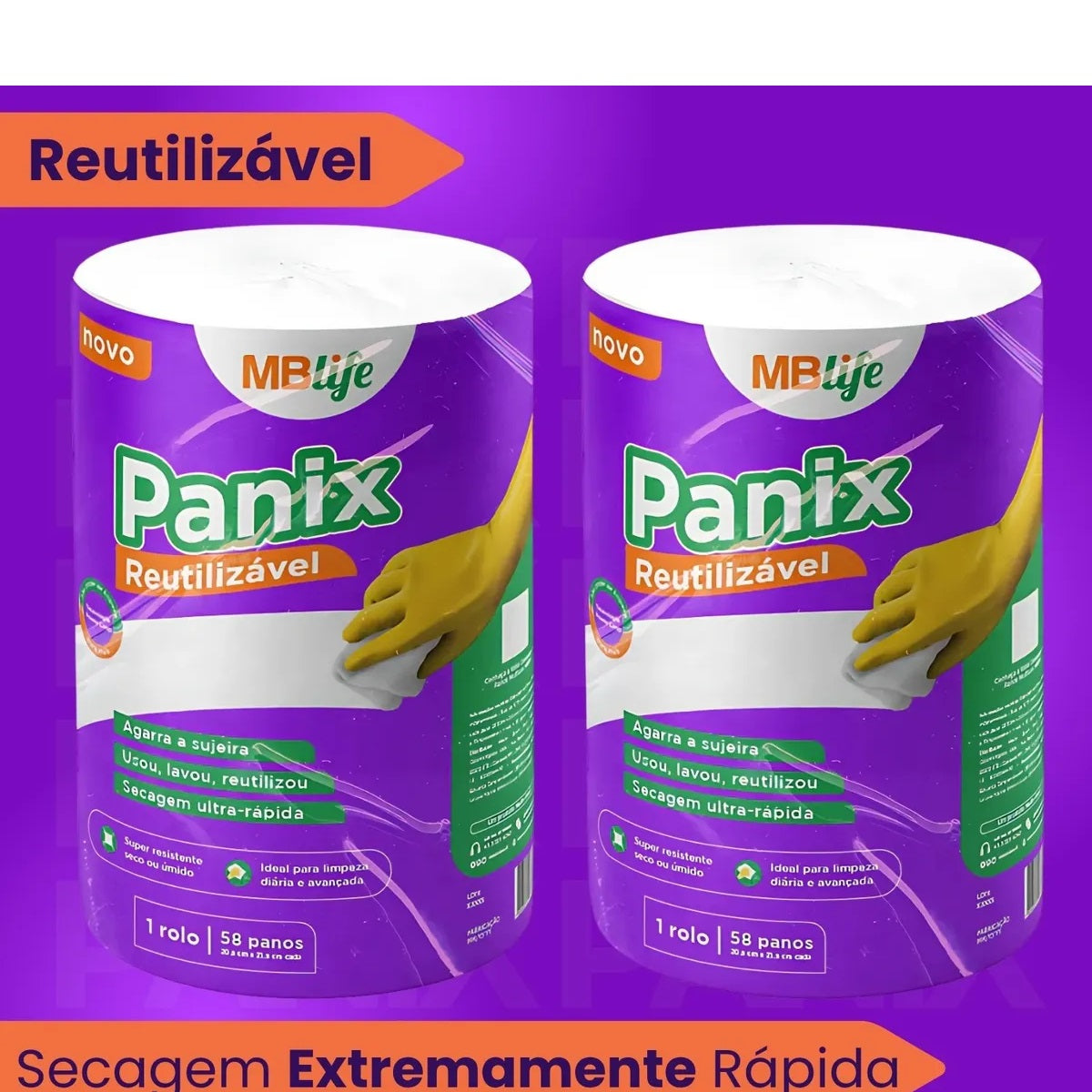 PANIX REUTILIZAVEL ROLO 20,5CM X 12,47M C/ 58 PANOS DE 21,5CM - MBLIFE