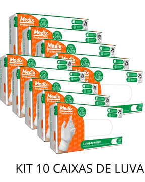 KIT 10 CAIXAS DE LUVA LÁTEX C/PÓ MEDIX C/100 - TAM.