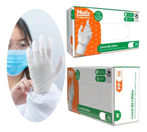 KIT 10 CAIXAS DE LUVA LÁTEX C/PÓ MEDIX C/100 - TAM.