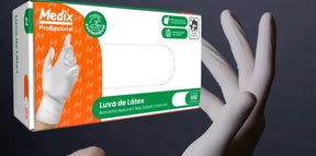 KIT 10 CAIXAS DE LUVA LÁTEX C/PÓ MEDIX C/100 - TAM.