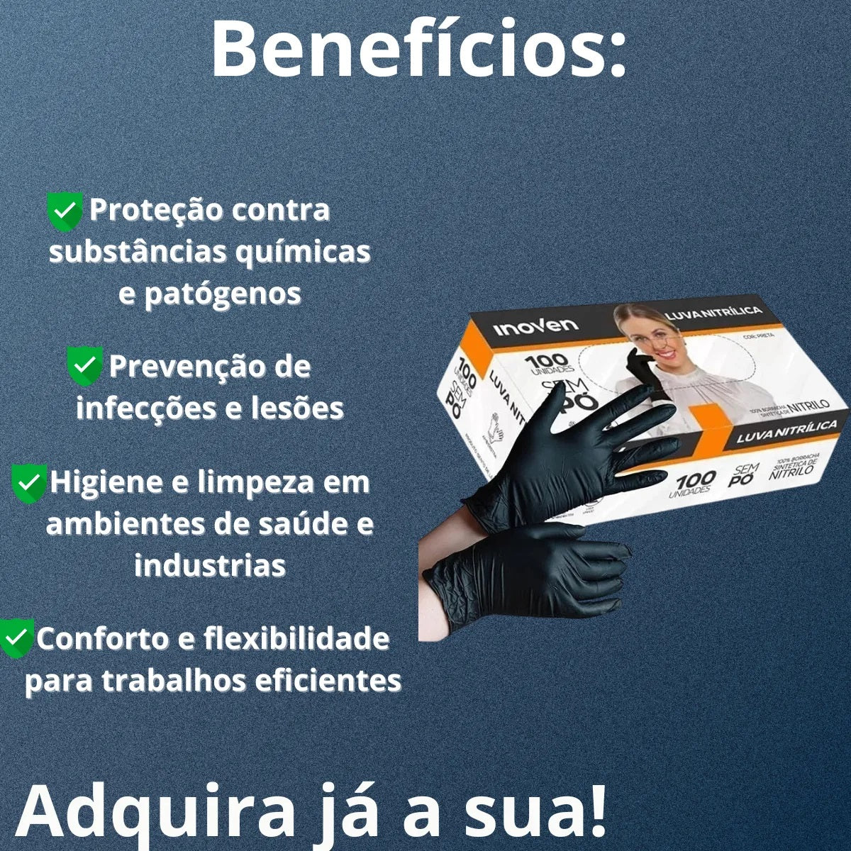 LUVA DE NITRILO PRETA TAM.G - INOVEN