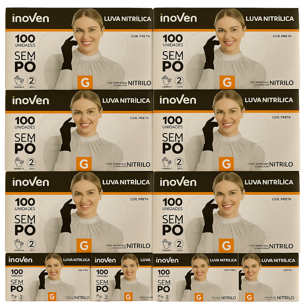 KIT 10 CAIXAS LUVA DE NITRILO PRETA TAM.G - INOVEN
