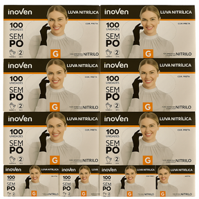 KIT 10 CAIXAS LUVA DE NITRILO PRETA TAM.G - INOVEN