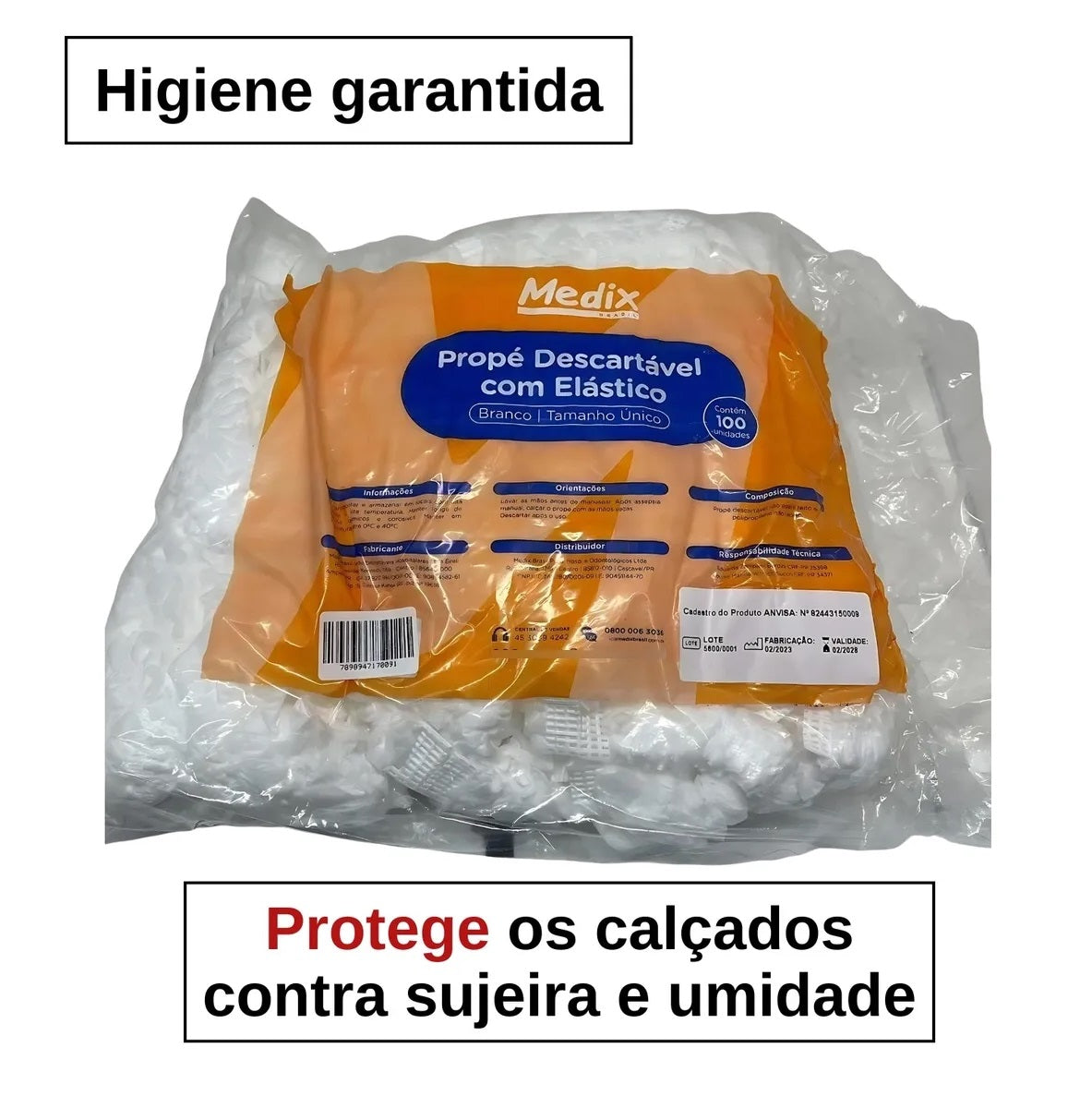 PROPÉ DESCARTAVEL COR BRANCA C/ELÁSTICO TAM.U 100 UNIDADES- MEDIX