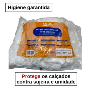 PROPÉ DESCARTAVEL COR BRANCA C/ELÁSTICO TAM.U 100 UNIDADES- MEDIX