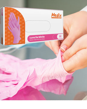 LUVA DE NITRILO ROSA C/100 MEDIX - TAM