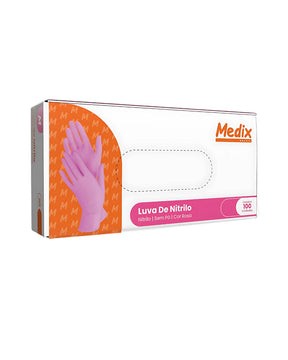 LUVA DE NITRILO ROSA C/100 MEDIX - TAM
