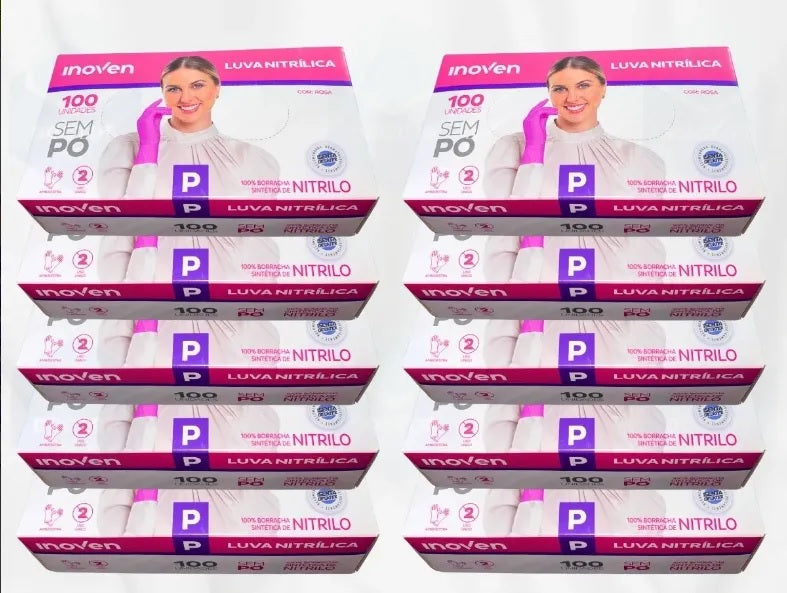 KIT 10 CAIXAS LUVA DE NITRILO ROSA TAM.P - INOVEN