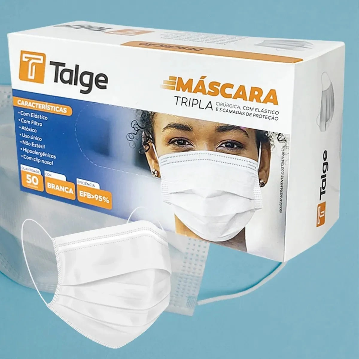 MASCARA DESCARTAVEL C/FILTRO COR BRANCA C/50 UN. - TALGE